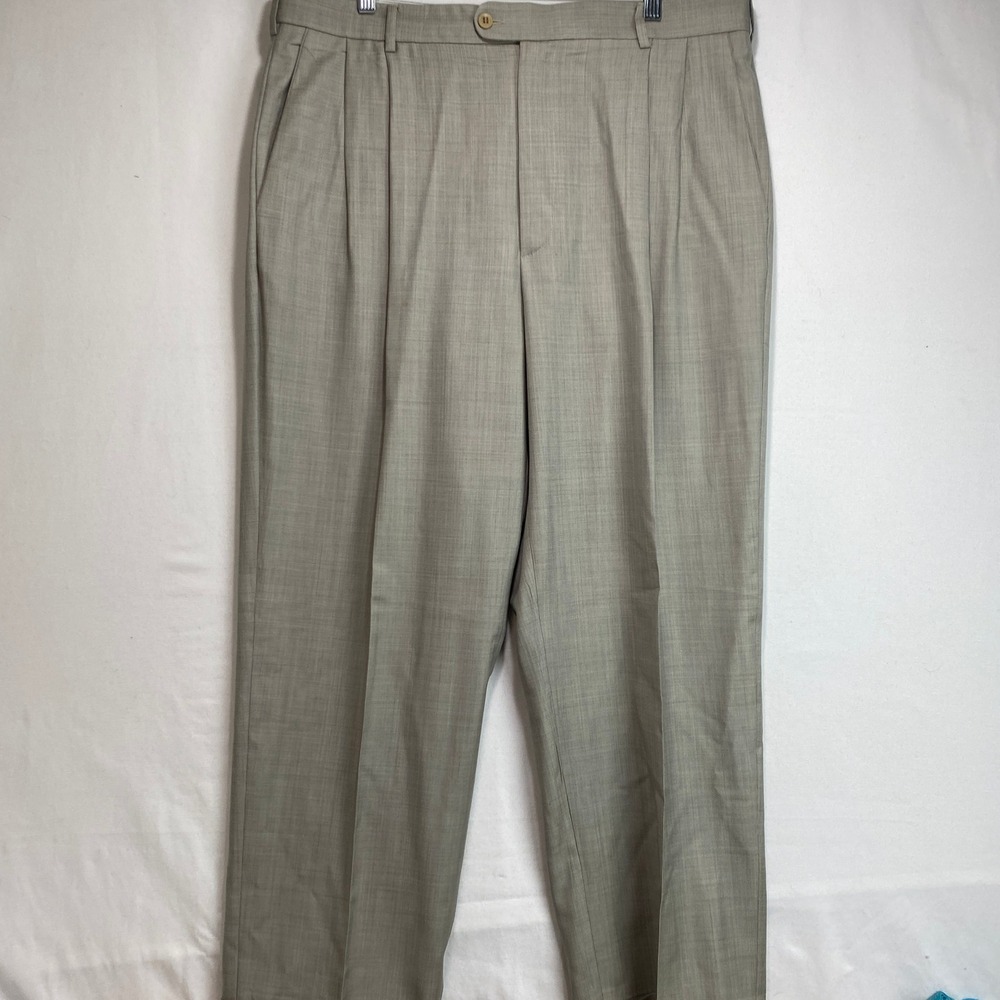 Zanella Austin Mens 38 Pleated Cuffed 100% Wool Pants Italy Taupe Tan 38x29